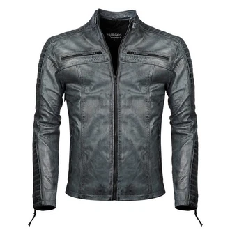 PAULGOS Herren Jacke Biker Look (D1) Dunkelblau/Blau/Grau/Dunkelgrau