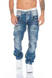Regular-fit-Jeans Herren Jeans Hose mit ausgefallener Nahtstruktur Jeanshose mit aufwendiger Nahtverzierung und stylischer Waschung