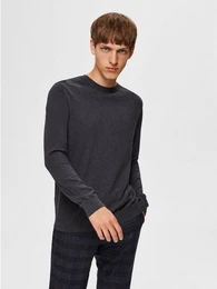 Strickpullover Einfarbiger Pullover Basic Rundhals Long Sleeve Shirt SLHBERG (1-tlg) 3860 in Dunkelgrau
