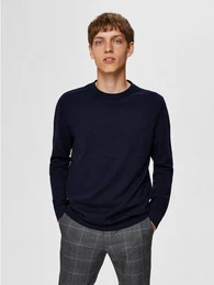 Strickpullover Einfarbiger Pullover Basic Rundhals Long Sleeve Shirt SLHBERG (1-tlg) 3860 in Navy