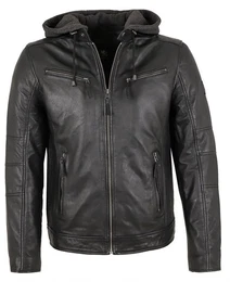 Lederjacke Lando/M - Herren Lederjacke Kapuze Lammnappa schwarz