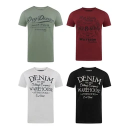 T-Shirt Herren Printshirt RIVLeon Regular Fit (4-tlg) Kurzarm Tee Shirt mit Rundhalsausschnitt aus 100% Baumwolle