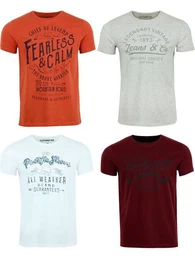 T-Shirt Herren Printshirt RIVLeon Regular Fit (4-tlg) Kurzarm Tee Shirt mit Rundhalsausschnitt aus 100% Baumwolle