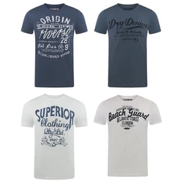 T-Shirt Herren Printshirt RIVLeon Regular Fit (4-tlg) Kurzarm Tee Shirt mit Rundhalsausschnitt aus 100% Baumwolle