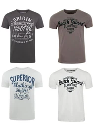 riverso Herren T-Shirt RIVLeon Regular Fit Kurzarm Print Tee Shirt Grau/Beige/Dunkelgrau