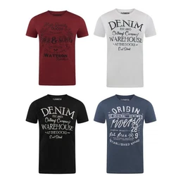 T-Shirt Herren Printshirt RIVLeon Regular Fit (4-tlg) Kurzarm Tee Shirt mit Rundhalsausschnitt aus 100% Baumwolle