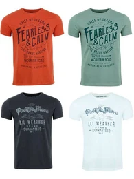 T-Shirt Herren Printshirt RIVLeon Regular Fit (4-tlg) Kurzarm Tee Shirt mit Rundhalsausschnitt aus 100% Baumwolle