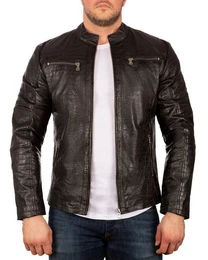 Lederjacke Herren Bikerjacke 20RS24LUX ECHTLEDER Schwarz mit Silver Zippern XXXL im Krokodil Style
