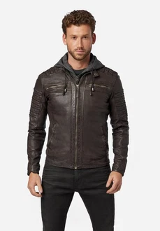RICANO Lederjacke Hood abtrennbare Kapuze