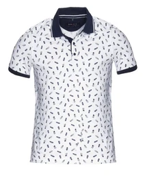 Poloshirt Poloshirt - Casual Fit - Muster - Wei/Dunkelblau (1-tlg) Piqu