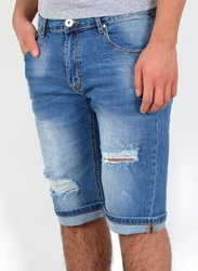 ESRA Jeansshorts Herren kurze Jeanshose mit Stretch Hellblau/Blau