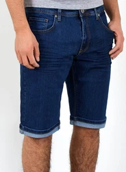 ESRA Jeansshorts Herren kurze Jeanshose mit Stretch Dunkelblau/Blau