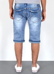 ESRA Jeansshorts Herren kurze Jeanshose mit Stretch Hellblau/Blau