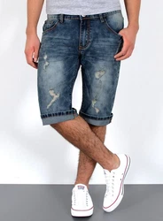 ESRA Jeansshorts Herren kurze Jeanshose mit Stretch Dunkelblau/Blau/Hellblau