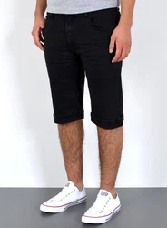 ESRA Jeansshorts Herren kurze Jeanshose mit Stretch Schwarz/Dunkelblau