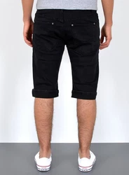 ESRA Jeansshorts Herren kurze Jeanshose mit Stretch Schwarz/Dunkelblau