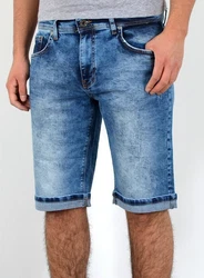 ESRA Jeansshorts Herren kurze Jeanshose mit Stretch Hellblau/Blau