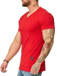 OneRedox Herren T-Shirt V-Neck Hoodie Longsleeve Kurzarm Shirt Sweatshirt Modell 1309 1309C