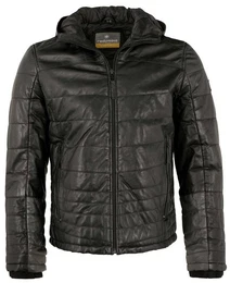 Lederjacke Edmund/M - Herren Lederjacke Steppjacke Kapuze Lammnappa schwarz