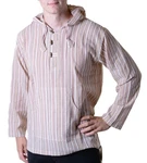 Kunst und Magie Langarmhemd Fischerhemd Rot/Beige