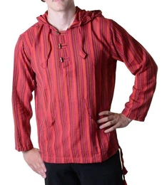 Langarmhemd Gestreiftes Fischerhemd berzieher Hemd Poncho+telalter+Zipfelkapuze