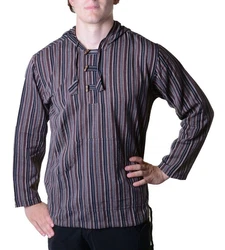 Kunst und Magie Langarmhemd Fischerhemd Dunkelblau/Beige