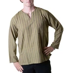 KUNST UND MAGIE Langarmhemd Fischerhemd Kurtha Gelb/Grün/Dunkelgrün/Khaki