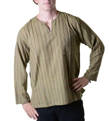 KUNST UND MAGIE Langarmhemd Fischerhemd Kurtha Gelb/Grün/Dunkelgrün/Khaki