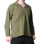 KUNST UND MAGIE Langarmhemd Alternatives Hippie Herren-Hemd Dunkelgrün/Grün/Khaki