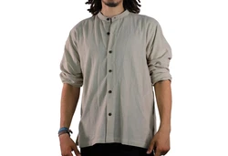 KUNST UND MAGIE Langarmhemd Herren Fischerhemd Freizeithemd Khaki/Hellgrün/Hellblau/Weiß/Grau/Dunkelgrün