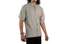 KUNST UND MAGIE Langarmhemd Herren Fischerhemd Freizeithemd Khaki/Hellgrün/Hellblau/Weiß/Grau/Dunkelgrün