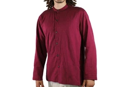 KUNST UND MAGIE Langarmhemd Herren Fischerhemd Freizeithemd Dunkelrot/Bordeaux/Rot