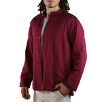 KUNST UND MAGIE Langarmhemd Herren Fischerhemd Freizeithemd Dunkelrot/Bordeaux/Rot