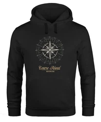 Neverless Hoodie Herren Kompass Windrose Navigator Segeln Schwarz/Gold