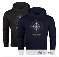 Neverless Hoodie Herren Kompass Windrose Navigator Segeln Schwarz/Gold