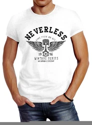 Neverless Print-Shirt Herren T-Shirt Biker Motorrad Motorblock Engine Flügel Wings Slim Fit Braun/Rosa/Mischfarben/Silber