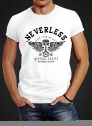 Neverless Print-Shirt Herren T-Shirt Biker Motorrad Motorblock Engine Flügel Wings Slim Fit Braun/Rosa/Mischfarben/Silber