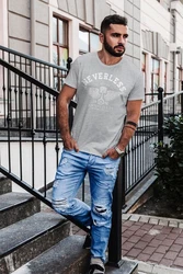Neverless Print-Shirt Herren T-Shirt Biker Motorrad Motorblock Engine Flügel Wings Slim Fit Grau/Rosa/Silber/Lila