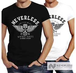 Neverless Print-Shirt Herren T-Shirt Biker Motorrad Motorblock Engine Flügel Wings Slim Fit Grau/Rosa/Silber/Lila