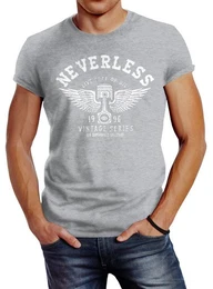 Print-Shirt Herren T-Shirt Biker Motorrad Motorblock Engine Flgel Wings Slim Fit mit Print