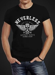 Neverless Print-Shirt Herren T-Shirt Biker Motorrad Motorblock Engine Flügel Wings Slim Fit Braun/Silber/Grau/Mischfarben