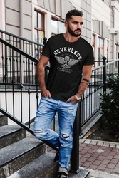 Neverless Print-Shirt Herren T-Shirt Biker Motorrad Motorblock Engine Flügel Wings Slim Fit Braun/Silber/Grau/Mischfarben