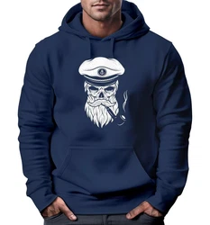 Neverless Hoodie Herren Sweatshirt Totenkopf Kapitän Dunkelblau/Blau