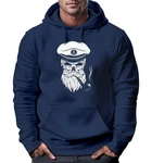Neverless Hoodie Herren Sweatshirt Totenkopf Kapitän Dunkelblau/Blau