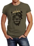 Neverless Print-Shirt Herren T-Shirt König der Tiere Löwen-Kopf mit Krone Dunkelgrün/Braun