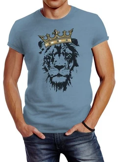 Neverless Print-Shirt Herren T-Shirt König der Tiere Löwen-Kopf mit Krone Neverless Print-Shirt Herren T-Shirt König der Tiere Löwen-Kopf mit Krone