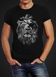 Neverless Print-Shirt Cooles Herren T-Shirt Löwe Print Aufdruck Motiv Slim Fit Braun