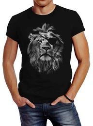 Print-Shirt Cooles Herren T-Shirt Lwe Print Aufdruck Motiv Slim Fit mit Print