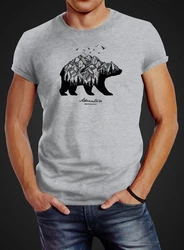 Neverless Print-Shirt Herren T-Shirt Abenteuer Berge Wald Bear Mountains Adventure Braun