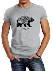 Neverless Print-Shirt Herren T-Shirt Abenteuer Berge Wald Bear Mountains Adventure Braun